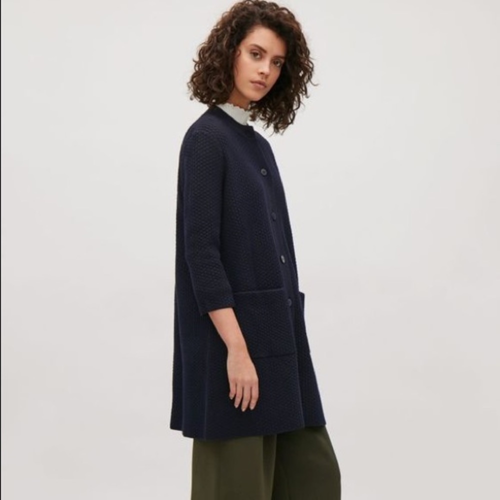 COS textured swing cardigan navy